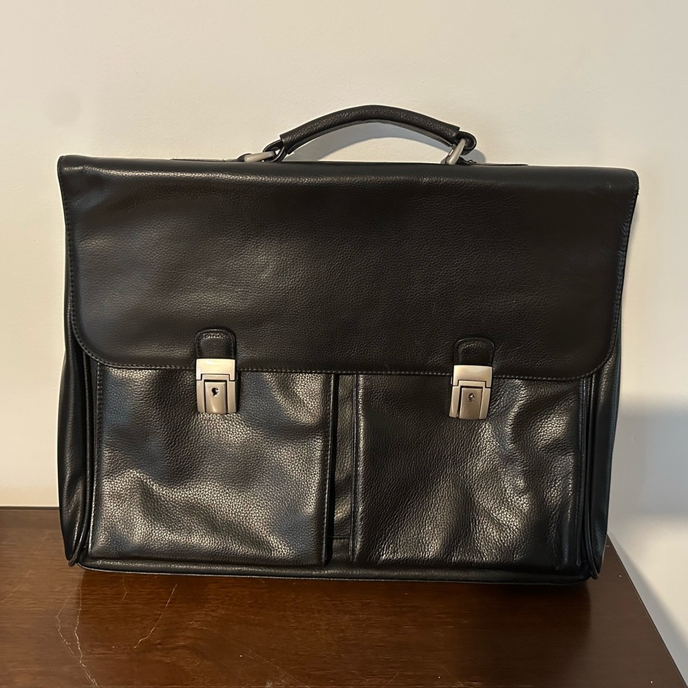 Elegant Black Genuine Leather Perry Ellis Men's Briefcase Portfolio